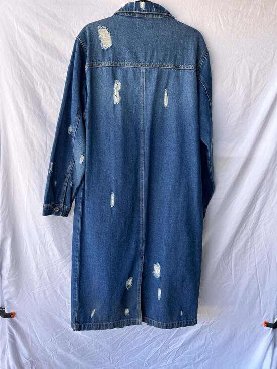 NWT Dressed in LaLa Blue Age Jeans USA Distressed Long Denim Duster Jacket - Picture 3 of 3